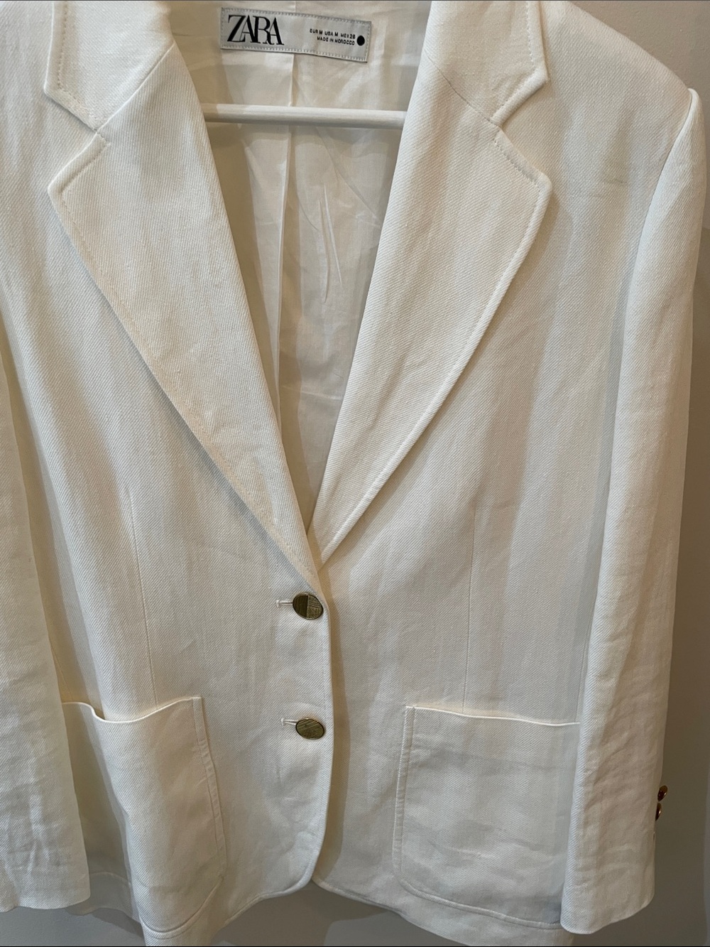 Zara Cream Linen-Blend Blazer with Gold Buttons - Picture 10 of 12